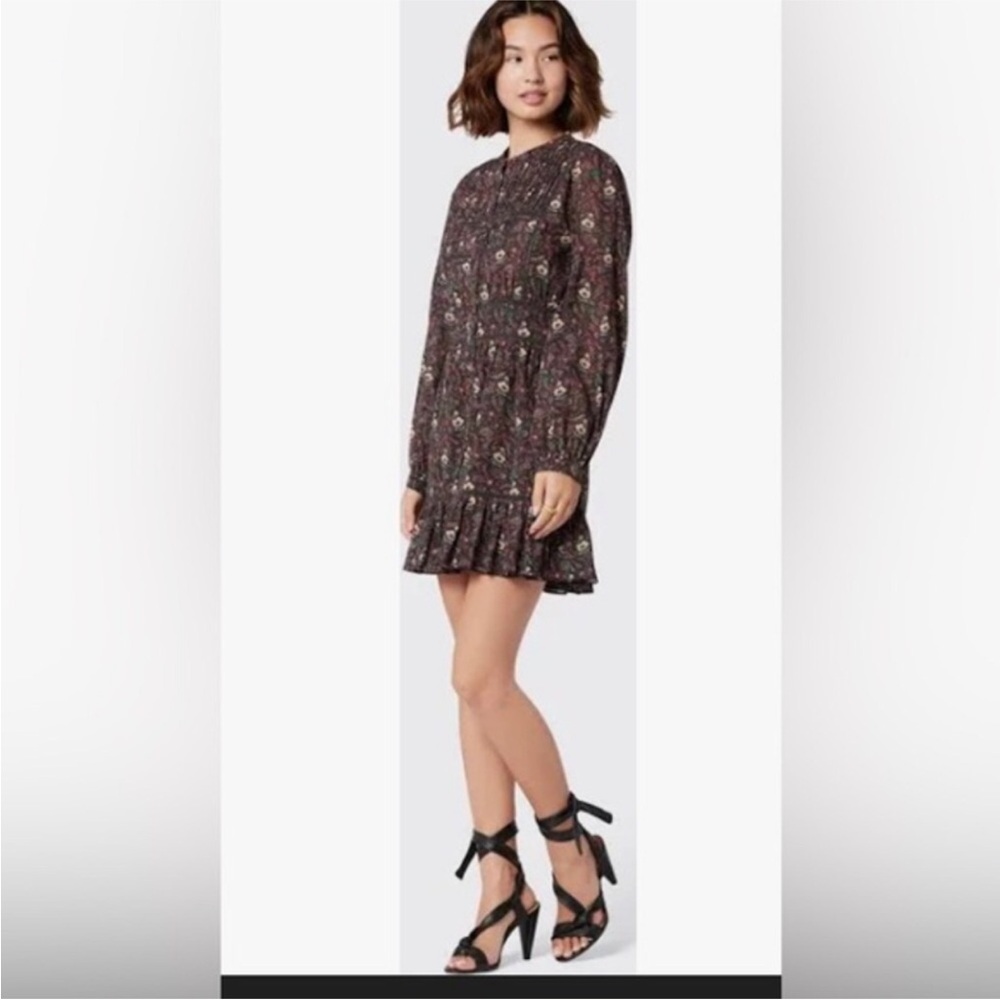Joie Charmesse chocolate torte brown multi long balloon sleeve Shirtdress size 8